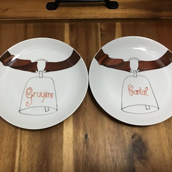 Vtg Le Chamberlain France Set Of 5 French Bistro Cheese Plates Hand Painted 7.5" - Picture 3 of 6